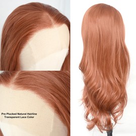 Luwigs Copper Red #350 Natural Wavy Synthetic Wig for Women T Lace Reddish Brown Ginger Wig Heat Resistant Replacement Wigs 22Inch Middle Parting