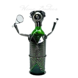 WINE BODIES Tennis Player Metal Wine Bottle Holder, Charcoal