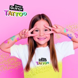 TATOY Super Glittzy Girls' Tattoo Set - Skin-Friendly Temporary Glitter Tattoos with 18 Great Stencils and Beautiful Colours