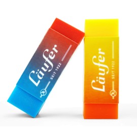 Läufer Läufer 69825 Plast Color Radiergummi, zweifarbig, radiert zuverlässig Bleistifte und Buntstifte, Blisterkarte enthält 2 Radierer für Schule, zuhause und im Büro, zweifarbig orange-gelb und rot-blau