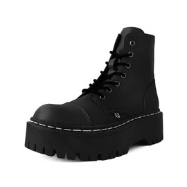 T.U.K. Black TUKskin Double Decker Boots for Men & Women, 7 Eye Lace Up Platform Boot US 12 Women/10 Men