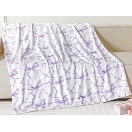 Buryeah Bow Blanket Coquette Flannel Soft Blanket Cute Bow Preppy Stuff Lightweight Aesthetic Blanket Plush Preppy Room Decor Blanket for Sofa Couch Travel Bed Valentine's Day Gift, 50" x 60"(Purple)