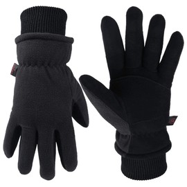 Warm Gloves Leather Winter Insulated Fleece Thermal for Snow Skiing Cycling Heated in Cold Weather for Men and Women (Medium,Black)