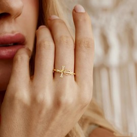 Btysun Teen Easter Basket Stuffers, Cross Ring Religious Gifts for Women Adjustable Infinity Gold Ring Christian Gifts for Women Faith Baptism Catholic Jewelry