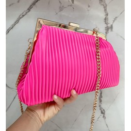 LeahWard Women's Cross Body Bag, Pleated Retro Evening Clutch - Neon Orange