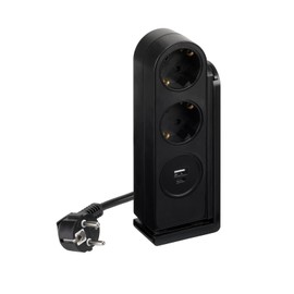 SIMON Mehrfachsteckdose, flache Steckdosenleiste, Steckdosenleiste mit Schalter, 2 Schuko-Steckdosen 16 A, 250 V + 2 USB A+C-Steckdosen, mit Befestigungsclip und Kabel, 2 m, Schwarz