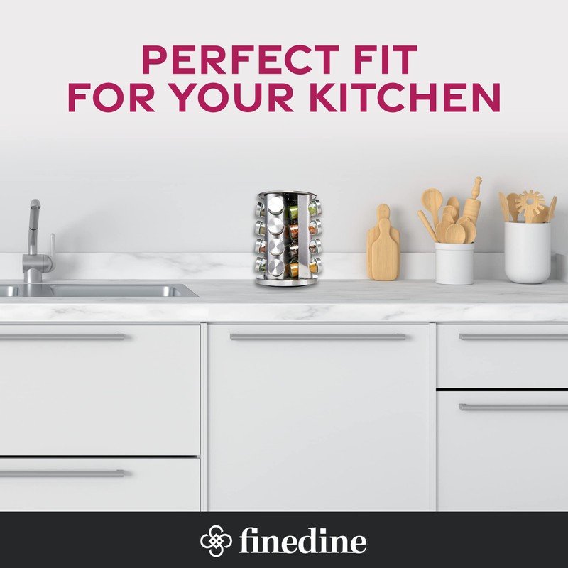 FineDine: Stainless steel round spice rack 16 Pack