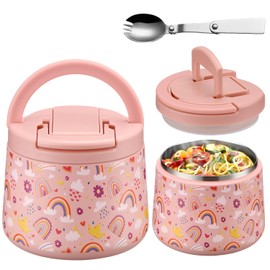 Itslife Thermal Food Container 420 ml, Stainless Steel Food Storage Container with Lid and Spoon, Thermal Lunch Box Children Leak-Proof, Food Container for Picnics, Schools and Offices, Rainbow