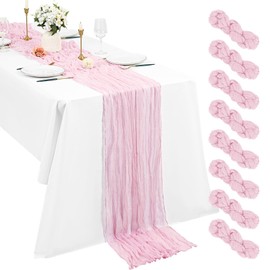 8 Pack Cheesecloth Table Runner, 10Ft Boho Gauze Table Runner 21×120 Inch Rustic Romantic Long Table Runner for Wedding Party Bridal Shower Thanksgiving Christmas Decoration(Light Pink)