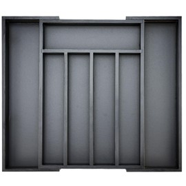 Black Bamboo Kitchen Silverware Organizer Tray Expandable Large Utensil Holder Drawer Divider Organizers Storage Adjustable Cutlery Utensil Tray Spoon Holder Wooden Flatware Organizer for Drawer