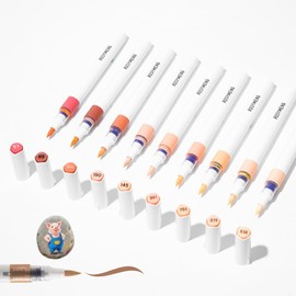 9 Colors Acrylic Paint Markers, Direct Liquid Acrylic Marker Pen with Automatic Ink Control System, Brush Tip for Rock Painting, Wood, Stone, Fabrics, DIY Craft (Pig 2.0)