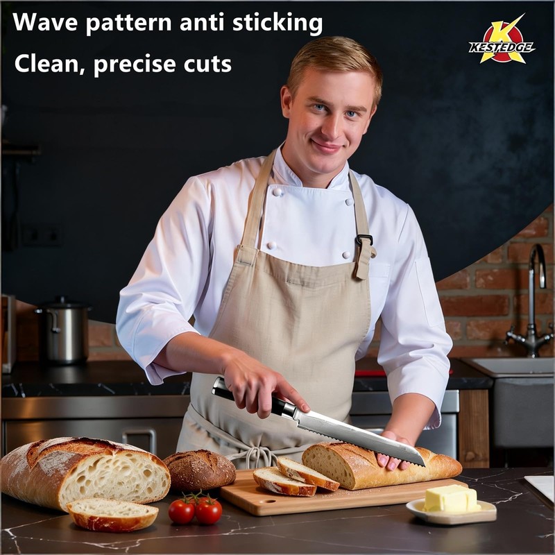 KESTEDGE 8-Inch Sourdough Bread Knife, Micro-Serrated for Bread Slicing