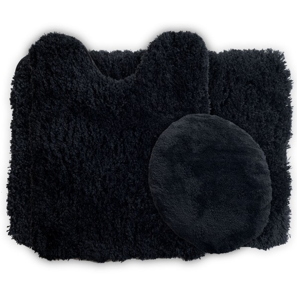 Lavish Home 3 Piece Super Plush Non-Slip Bath Mat Rug Set - Black