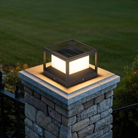 MVBT Solar Post Light Outdoor 9.1", Waterproof LED Pillar Lamp, Modern Column Lighting Aluminum Fence Cap Lights, Dusk to Dawn Landscape Lantern for Patio, Driveway, Pathway, Garden, and Entrance