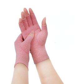 [DONFRI] 指 サポーター 関節 指のサポーター 五本指 手のひら サポーター 薄い手袋 指なしグローブ ​ゲーミング手袋 (Mサイズ (x 1), ピンク)
