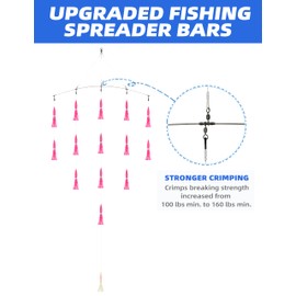 BLUEWING 36" Upgraded Fishing Spreader Bar Formation with 9" Floating Squids and 316 Stainless Steel Rod Offshore Spreader Bar for Wahoo Tuna Marlin Mahi Mahi, Pink