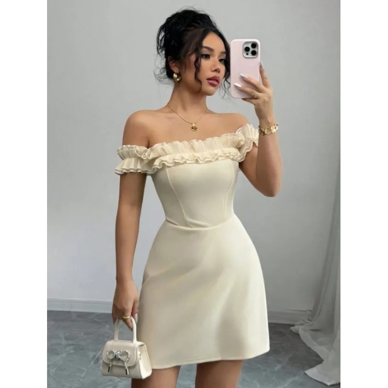 Vestidos De Fiesta Cortos De Encaje Sin Tirantes Para Mujer