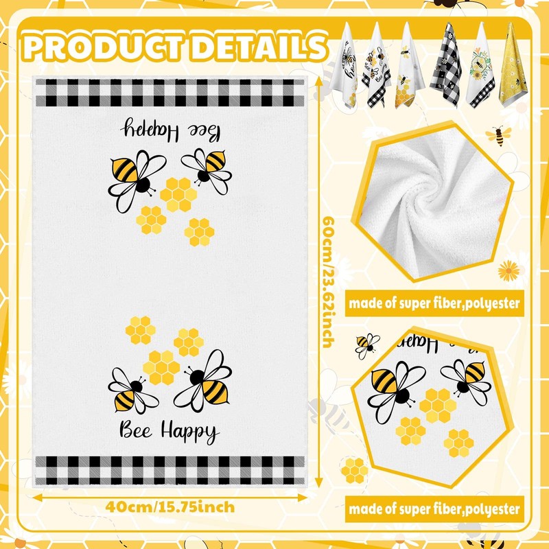 6 Pcs Bee Kitchen Towels 15.8 x 23.6 Inches Honey