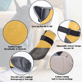 SJJH Dog Shoes Lightweight Dog Boots-Breathable Knitted Paw Protector with Adjustable Strap for Hot Pavement, Rain Walking, Hardwood Floors Anti Slip Reduce Noise, Prevent Licking Paws(Yellow,L)