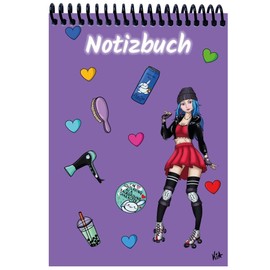 A 5 Notizblock Manga Enora, lila, kariert: Spiralbindung, Notizblock, Tagebuch, Notizen für die Schule, Uni oder unterwegs, verschiedene Lineaturen und Muster