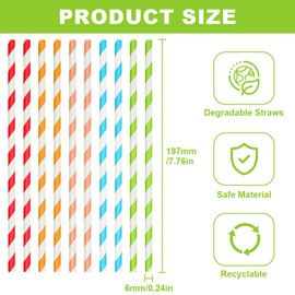 Vicloon Paper Straws, Biodegradable, Colourful Drinking Straws, Suitable for Parties, Weddings and Occasions, Party Straws, 5 Colours, Pack of 250