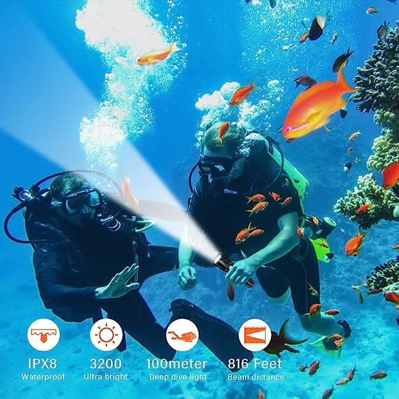 Diving Flashlight 3200 Lm IPX8 Waterproof Aluminum Alloy 3 Lighting