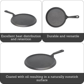 IMUSA 9.5in Preseasoned Cast Iron Comal for Tortillas, Arepas, Quesadillas, Heating & Searing, Heavy-Duty Flat Griddle