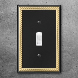 Pearled Frame Decorative Wall Plate Switch Plate Outlet Cover (Single Toggle, 2 Pack, Matte Black & Dark Golden)
