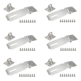 6 Packs 4 Inch Door Hasp Latch Locks, Stainless Steel Security Padlock Hasp with Mounting Screws, Door Gate Lock Hasp for Shed, Cabinet, Furniture, Drawer