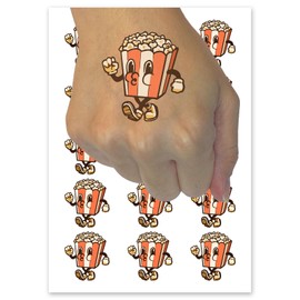 Retro Vintage Popcorn Cartoon Movie Buddy Temporary Tattoo Water Resistant Fake Body Art Set Collection - 15 2" Tattoos (1 Sheet)