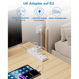 UK to EU Travel Adapter UK to Germany 3 Way UK Electronic Devices Travel from UK, London, Ireland, Cyprus, Dubai, Singapore, White