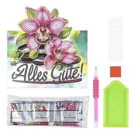 Ideen mit Herz Diamond Painting Stand Card | 370gsm | 16.3cm x 16cm | Includes Envelope & Tools (Orchids | Alles Gute te)