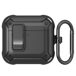 VOLTTA Rugged Protective Case for AirPods 4 with Carabiner, Lock Design Full-Body with Keychain, Military-Grade Drop Protection, Black