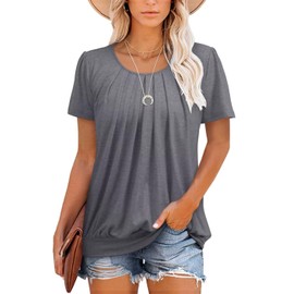 ZOLUCKY Short Sleeve Shirts for Women Crew Neck Solid Color Tunic T Shirts Casual Summer Tunic Tops, Grey Medium