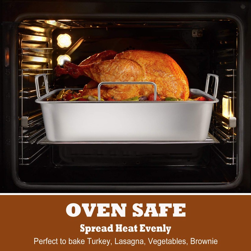 P&P CHEF 14" Roaster Roasting Pan with Baking Rack and