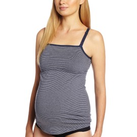 Leading Lady Women's Nursing Tank Stylish Cami with Inner Shelf Bra, Denim Blue Stripe, Small
