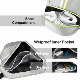 Hoedia Sports Drawstring Backpack - String Swim Gym Bag with Shoes Compartment&Wet Proof Pocket for Women&Men, Fit basketball (Grey)