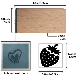CRASPIRE 3/5 Inch Mini Wooden Rubber Stamp Strawberry Fruit Cute Pattern Small Wood Stamps Vintage Reusable Print for DIY Craft Card Scrapbooking Journaling Albums Card Making Planner Envelope Photo