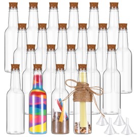 Tanlade 20 Pcs Plastic Sand Art Bottles with Cork Stoppers 5.6oz Wish Message Bottle Containers Clear Potion Bottles with Plastic Funnels for DIY Craft Wedding Birthday Party