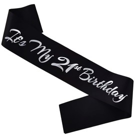 Novaflare It's My 21st Birthday Sash, Black Silver Birthday Sash for 21st Birthday Party Supplies, Birthday Gifts for Girl or Boy 21st Birthday Party Favors