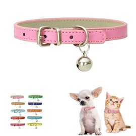 Pink Puppy Collar with Bell,XXS Dog Collar Girl, Bell Collar for Cats Faux Leather PU Adjustable for XXS Xs Small Pet Dogs Animal Kitten Litter Tiny Girls Boys Male Female,XXSmall