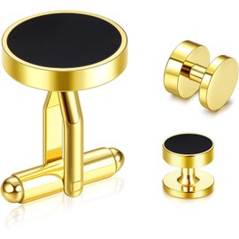Diamday Men's Cufflinks Stainless Steel Black Round Retro Tuxedo Cufflinks Classic Tone Kit Shirt Suit Cufflinks Clothing Accessories Wedding Business Graduation Gift, Alloy Steel Stainless Steel