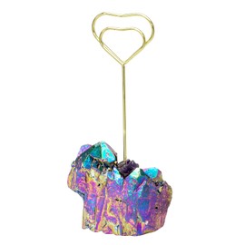 mookaitedecor Titanium Coated Rock Crystal Table Card Holder, Wedding Table Name Card Holders Clips Picture Memo Note Photo Stand, Heart Shape