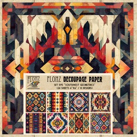 Decoupage Paper Pack (24 Sheets 6"x6") Southwest Geometrics: Bold Southwestern-Inspired Patterns with Rich Earth Tones for Rustic Crafting Projects # Vintage Styled Paper for Craft and Scrapbooking