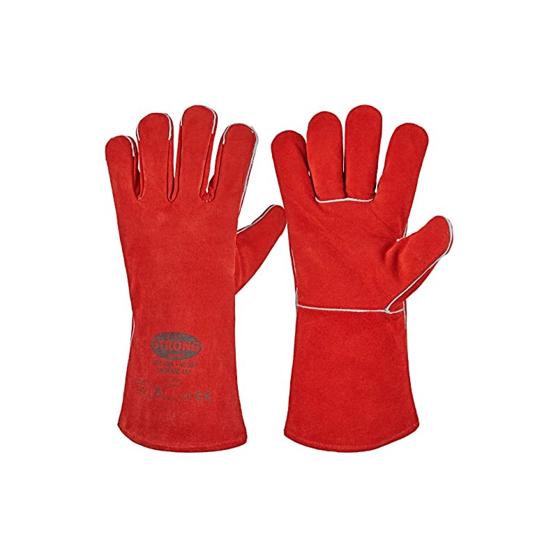 Premium Cowhide Barbecue Gloves Real Leather Red