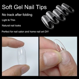 AddFavor 240pcs Oval Nail Tips Clear Full Cover Medium Length Round Fake Nails Acrylic Gel X Nail Tips for Salon and Home Nail Art Manicure 12 Sizes