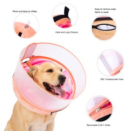 Inflatable Dog Cone Collar with Enhanced Anti-Licking, Soft Neck Donut for Dogs Cats, Recovery Pet Cone Collar After Surgery for Large Medium Small Dogs (Donut Pink2, Large)