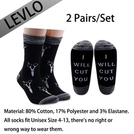 LEVLO Funny Hairdresser Gift Hair Stylist Socks I Will Cut You Cotton Socks Cosmetology Graduation Gift (2 Pairs/Set)