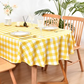 Wolkemer Farmhouse Small Oval Checkered Tablecloth Yellow and White Gingham Table Cloth Buffalo Plaid Fabric Table Cover for Dining Room Kitchen Party Tables Decor 52x70 Inch