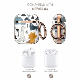 wenew for AirPod Case AirPods 1st & 2nd Generation Hard Case Cover with Keychain for Women Men (Dino)